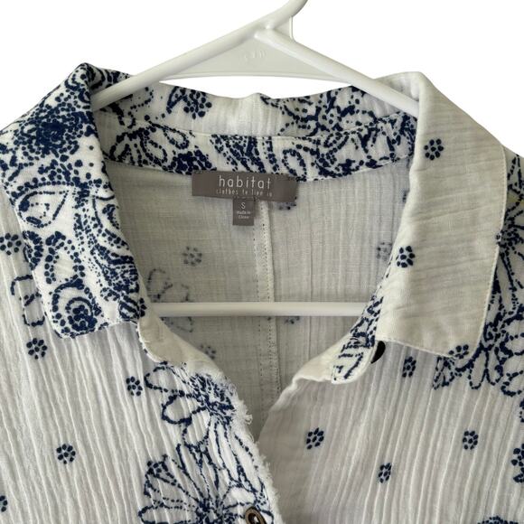 Habitat Floral Crinkled Cotton Button Front Shirt Lagenlook Size Small - Picture 3 of 10
